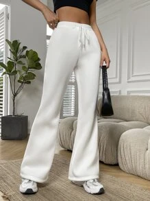 Muchica 素色腰部抽繩喇叭褲 - 白色 - 查看 1