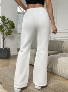 Muchica 素色腰部抽繩喇叭褲 - 白色 - 查看 2