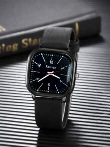 ROSIVGA 1 Miếng Đen PU Polyurethane Dây đeo Giải trí Hình vuông Quay số đồng hồ Quartz , Đối với Cuộc sống hàng ngày - màu đen - Xem 4