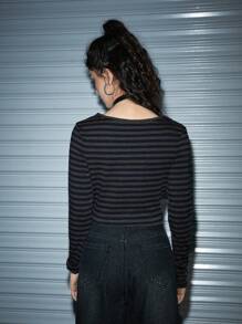 ROMWE Grunge Punk Áo thun nữ Sọc Giải trí - Nhiều màu - Xem 2