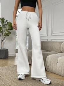 Muchica 素色腰部抽繩喇叭褲 - 白色 - 查看 5