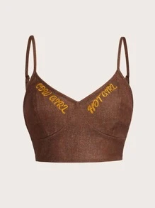 SHEIN ICON 西部風格牛仔女孩刺繡細節吊帶短上衣