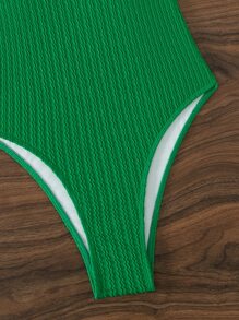 環鏈單肩連體泳衣 - 綠色 - 查看 5