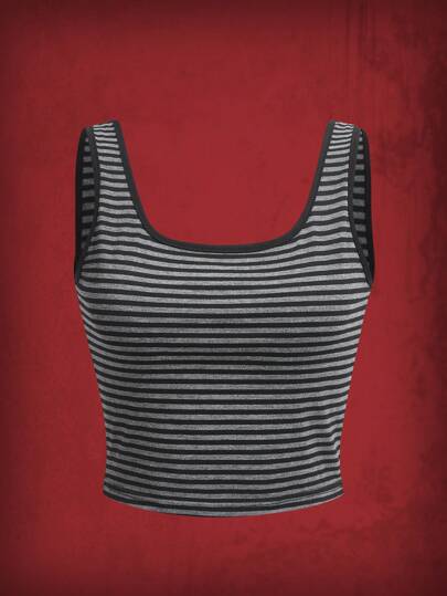 Grunge Punk Canottiere e camicie da donna Bordo a contrasto A strisce Casual