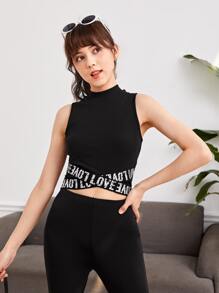 SHEIN Tank Tops & Camis Bé Gái Gân đan Lá thư Giải trí - màu đen - Xem 1