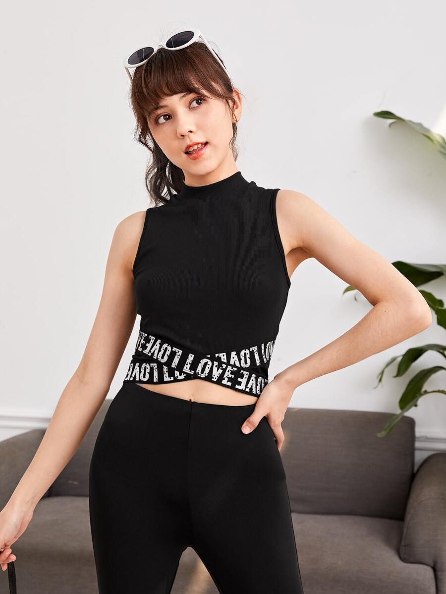 SHEIN Tank Tops & Camis Bé Gái Gân đan Lá thư Giải trí - màu đen - Xem 1