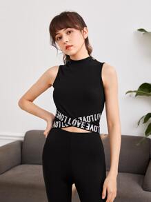 SHEIN Tank Tops & Camis Bé Gái Gân đan Lá thư Giải trí - màu đen - Xem 3