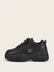 Women's Thick Sole Breathable White Sneakers, Fashion Versatile Casual Sports Shoes For Students, White And Black Lace-Up Leather Waterproof Plus Size