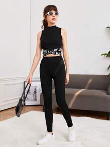 SHEIN Tank Tops & Camis Bé Gái Gân đan Lá thư Giải trí - màu đen - Xem 4