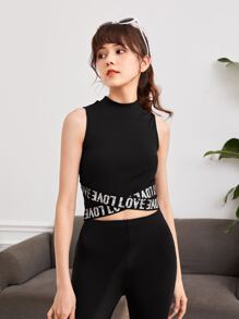 SHEIN Tank Tops & Camis Bé Gái Gân đan Lá thư Giải trí - màu đen - Xem 5