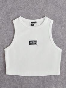 SHEIN EZwear 字母貼布背心上衣和腰部抽繩衛褲 - 白色 - 查看 4