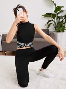 SHEIN Tank Tops & Camis Bé Gái Gân đan Lá thư Giải trí - màu đen - Xem 6