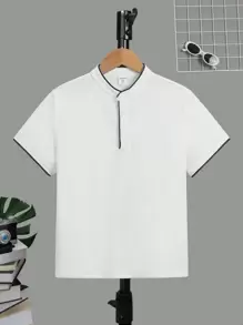 SHEIN Boys Contrast Binding Half Button Polo Shirt - White - View 1