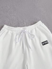 SHEIN EZwear 字母貼布背心上衣和腰部抽繩衛褲 - 白色 - 查看 5