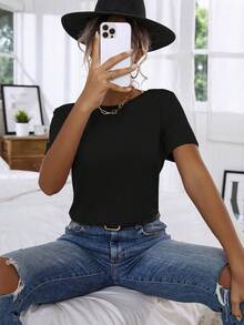 SHEIN Unity Floral Lace Crisscross Tee - Black - View 4