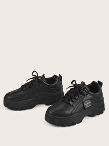 Women's Thick Sole Breathable White Sneakers, Fashion Versatile Casual Sports Shoes For Students, White And Black Lace-Up Leather Waterproof Plus Size