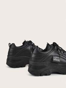 Women's Thick Sole Breathable White Sneakers, Fashion Versatile Casual Sports Shoes For Students, White And Black Lace-Up Leather Waterproof Plus Size