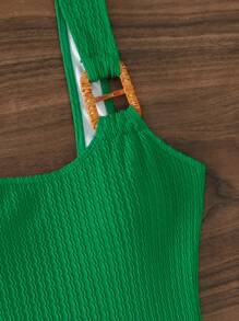 環鏈單肩連體泳衣 - 綠色 - 查看 6