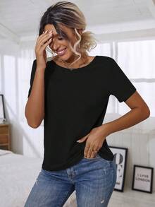 SHEIN Unity Floral Lace Crisscross Tee - Black - View 6