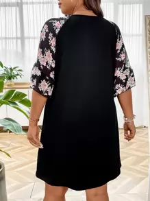 SHEIN LUNE Đầm Plus Size Xù Hoa Giải trí - màu đen - Xem 2