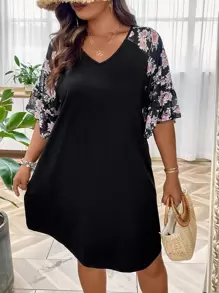 SHEIN LUNE Đầm Plus Size Xù Hoa Giải trí - màu đen - Xem 3