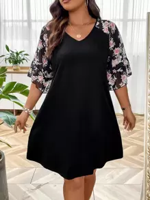 SHEIN LUNE Đầm Plus Size Xù Hoa Giải trí - màu đen - Xem 5