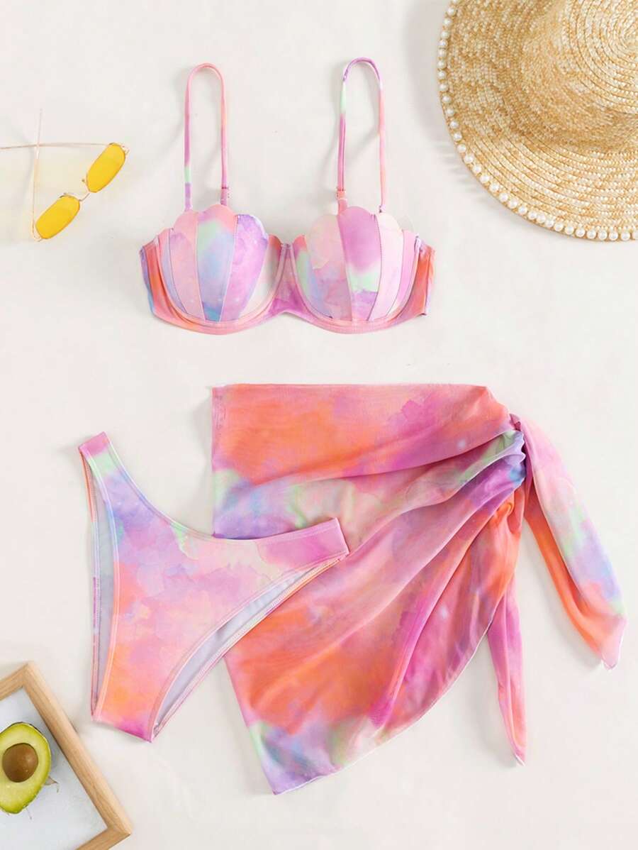 Swim Mod Tie Dye Push Up Bộ Bikini Đi Biển Mùa Hè Với Váy Đi Biển - Nhiều màu - Xem 1