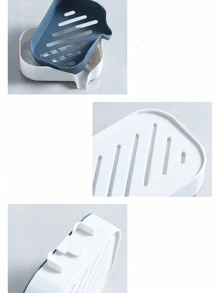 1个塑料皂碟，现代壁挂式沥水皂碟架，适用于家庭浴室 - 藍白色 - 查看 4