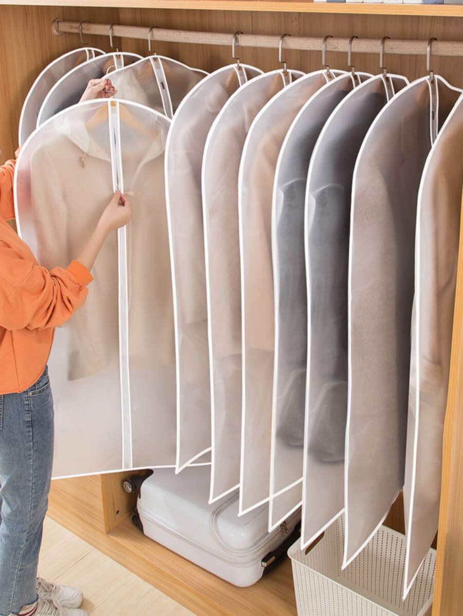 5 chiếc Vỏ bọc quần áo PEVA, Vỏ bọc quần áo trong suốt chống bụi tối giản dùng để trang trí nhà cửa, trang trí lễ hội, trang trí mùa thu, trang trí phòng, trang trí nhà cửa, trang trí mùa thu, trang trí phòng ngủ - trắng - Xem 1