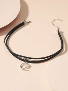 1入組時尚鋅合金月亮和珠子墜飾頸鏈適合女士日常裝飾 - 黑色 - 查看 3