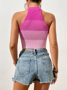 SHEIN VCAY 撞色短款吊脖針織上衣 - 粉色 - 查看 2