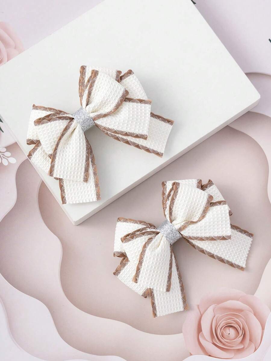 2pcs Teen Girls Bow Design Hair Clip - Multicolor - View 1