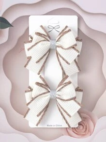 2pcs Teen Girls Bow Design Hair Clip - Multicolor - View 2