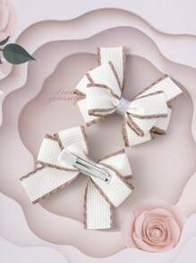 2pcs Teen Girls Bow Design Hair Clip - Multicolor - View 3