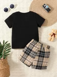 Souflis Souflis Áo thun in hình gấu và quần short kẻ caro cho bé trai, dành cho Giáng sinh - Nhiều màu - Xem 2