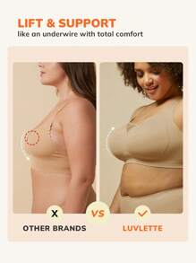 LUVLETTE Plus Nude Dream Curve 2ndSkin Wireless Full Coverage Seamless Side Support Lounge Bra Bralette Bra Workout Sports Lingerie As Outerwear Sticky Basic SizeFreedom Bra No Show Underwear - Apricot - View 5