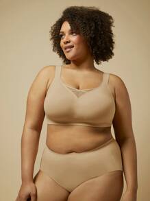 LUVLETTE Plus Nude Dream Curve 2ndSkin Wireless Full Coverage Seamless Side Support Lounge Bra Bralette Bra Workout Sports Lingerie As Outerwear Sticky Basic SizeFreedom Bra No Show Underwear - Apricot - View 8