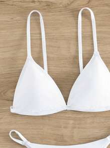 SHEIN Swim 夏季沙灘純色三角比基尼套裝 - 白色 - 查看 4