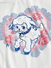 ROMWE Kawaii Conjunto de pijama con estampado de dibujos animados de cuadros - Azul y blanco - Ver 3