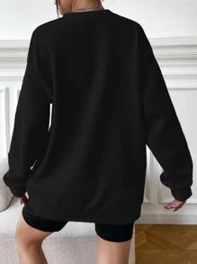 SHEIN EZwear 休閒刺綉字母女士衛衣 - 黑色 - 查看 2