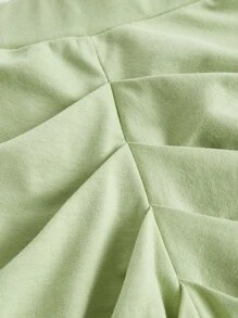 SHEIN MOD Solid Crop Wide Straps Top & Ruched Split Thigh Skirt - Lime Green - View 3