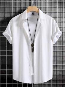 Manfinity Homme 男士素色前排扣襯衫不帶T恤 - 米色 - 查看 1