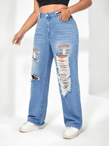 SHEIN Jeans de pierna recta desgarro - Lavado ligero - Ver 3