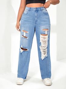 SHEIN Jeans de pierna recta desgarro - Lavado ligero - Ver 5