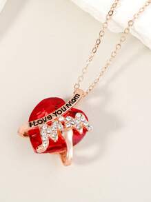 1 Máy Tính Quyến Rũ Khẩu Hiệu Chi Tiết Kim Cương Giả Trái Tim Vòng Cổ Cho Nữ Cho Ngày Của Mẹ Tặng - Đỏ - Xem 1