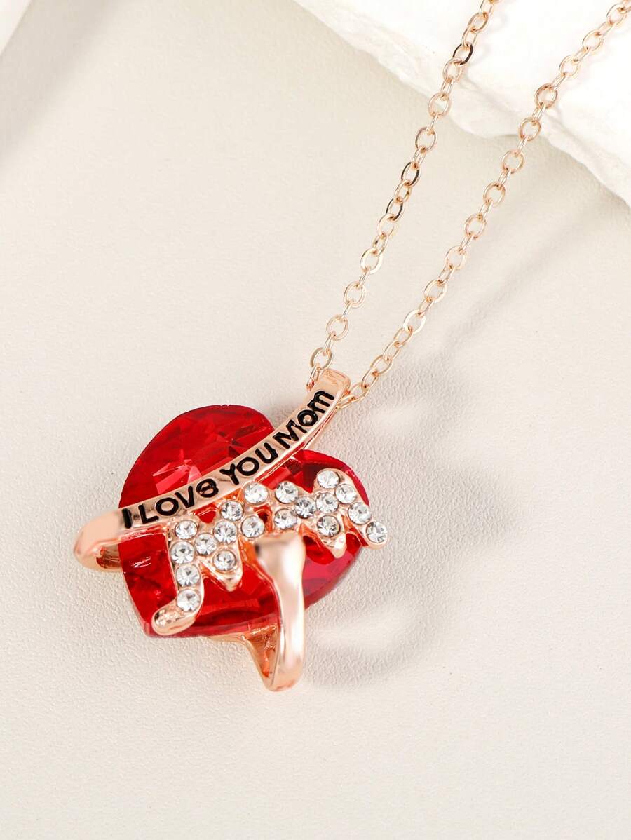 1 Máy Tính Quyến Rũ Khẩu Hiệu Chi Tiết Kim Cương Giả Trái Tim Vòng Cổ Cho Nữ Cho Ngày Của Mẹ Tặng - Đỏ - Xem 1