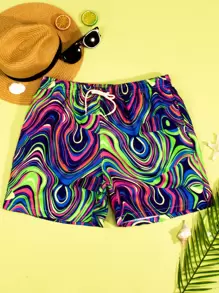 Manfinity KASUA Men Allover Graphic Print Drawstring Waist Swim Trunks Pool Shorts, For Beach, Vacation,Hawaiian
