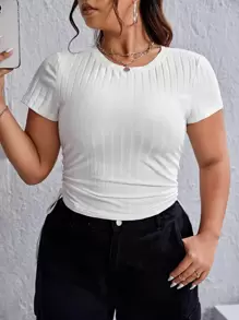 SHEIN EZwear Plus Drawstring Side Tee - White - View 1