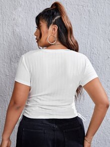 SHEIN EZwear Plus Drawstring Side Tee - White - View 2