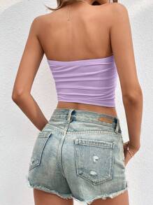 SHEIN Essnce 素色短款抹胸上衣 - 紫丁香色 - 查看 2